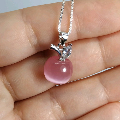 Apple necklace new with opal and 925 silver chain