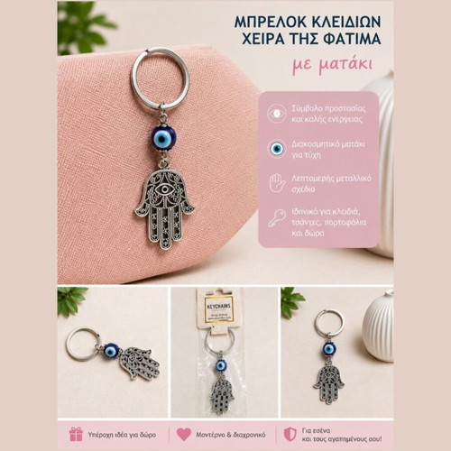Hamsa Hand Keychain with Evil Eye Silver new