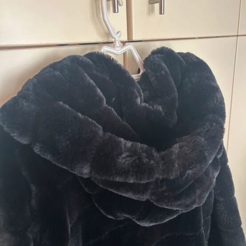 Sweet Miss synthetic fur coat with hood black like new size M/L
