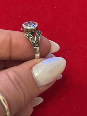 Silver gold ring with old cut diamonds used, size 56