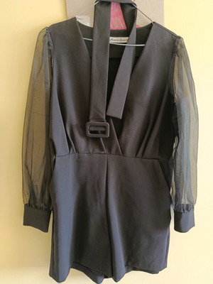 One-piece shorts formal with tulle sleeves, like new, black, size L