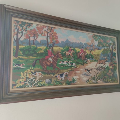 Old handmade embroidered frame used with hunting theme