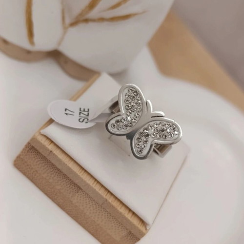 Steel ring with butterfly new, silver size 16 to 19