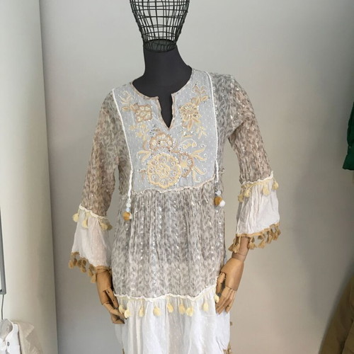 Boho dress tunic with rich embroidery and tassels like new