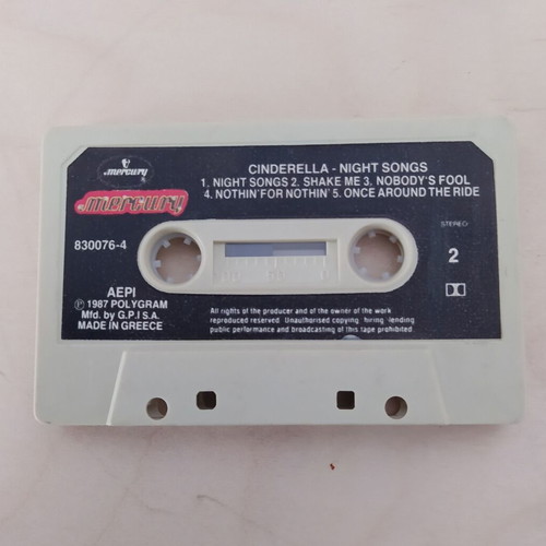 Cinderella Night Songs 1987 audio cassette used, Greek edition