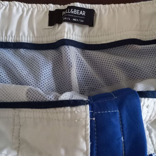 Pull & Bear men's swimwear used, size L, white and blue