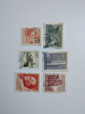 Set of 6 used stamps from 1970s Yugoslavia