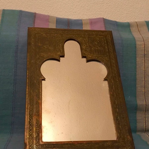Moroccan vintage handmade brass mirror used
