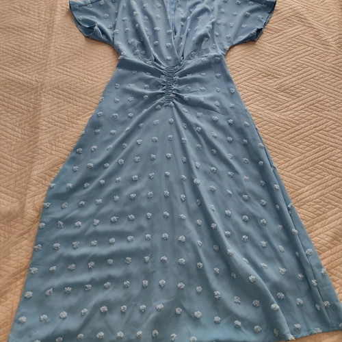 Blue Shein summer midi dress like new with polka dot fringes