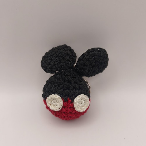 Handmade Amigurumi Mickey Mouse Keychain like new, black and red