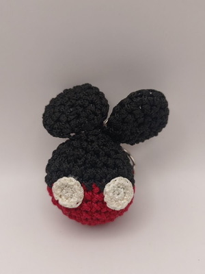 Handmade Amigurumi Mickey Mouse Keychain like new, black and red