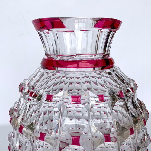 Val Saint Lambert Art Deco vase used, clear and ruby red crystal