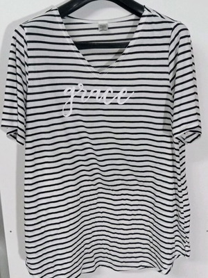 Salt + Light ριγέ γυναικείο T-shirt με V λαιμόκοψη και στάμπα «grace», 2XL