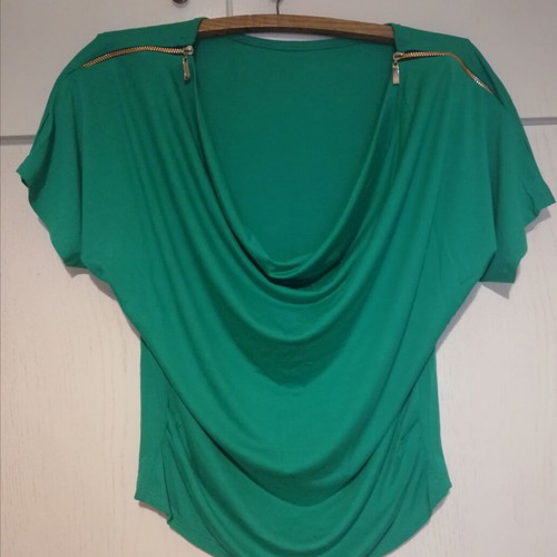 Drape blouse with shoulder zippers, like new, green