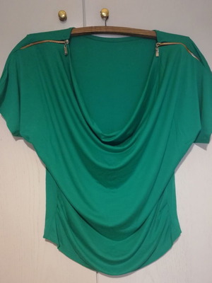 Drape blouse with shoulder zippers, like new, green