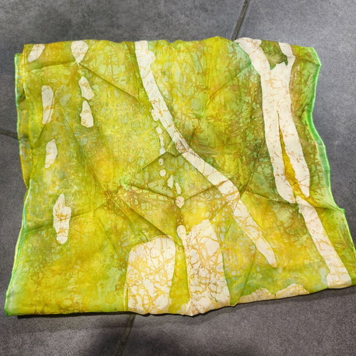 Vintage silk scarf in lime green with abstract print like new