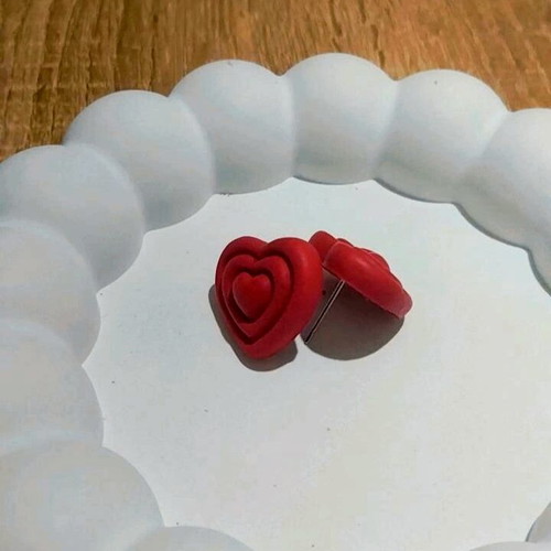 Handmade red heart earrings with steel posts and clasp