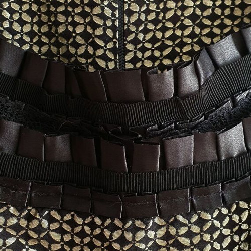 CLOO Dress New With Embossed Pattern, Size L, Beige-Black
