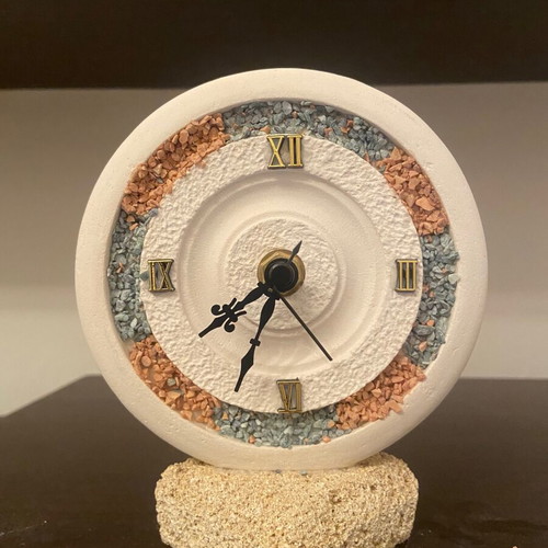 Decorative handmade clock like new, analog tabletop, stone material