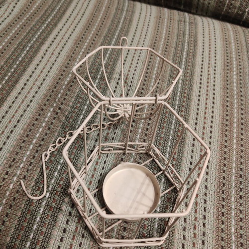 Metal cage candle holder with chain, ecru