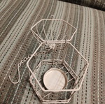 Metal cage candle holder with chain, ecru