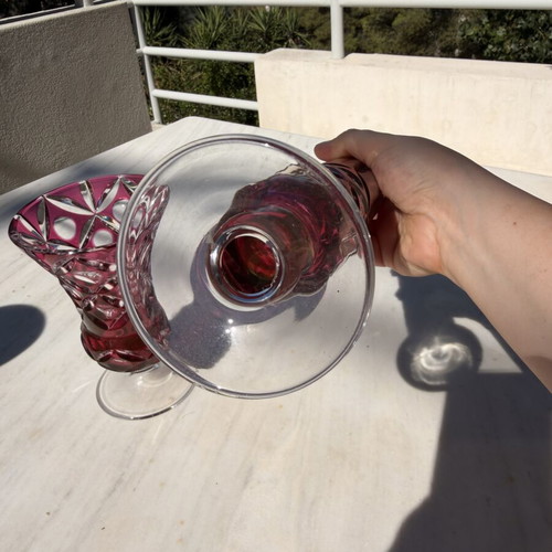 Vintage Ruby Red Overlay Crystal Vase Set like new