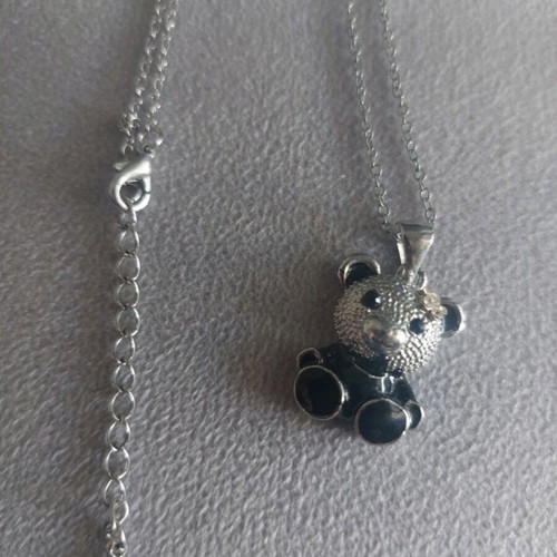 Children's teddy bear necklace made of stainless steel new, black and silver