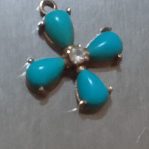 14K Gold Vintage Cross with Turquoise and Zircon