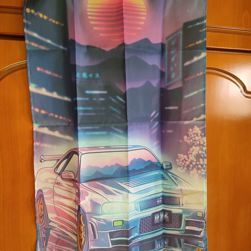 Skyline Nissan GTR R34 Tokyo Sun Flag new, retro anime vintage JDM