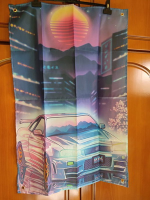 Σημαία Skyline Nissan GTR R34 Tokyo Sun νέα, ρετρό anime vintage JDM
