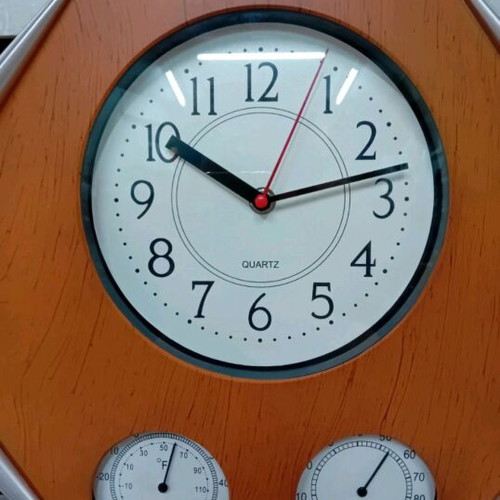 Wall clock brown faux ivory new with thermometer and hygrometer