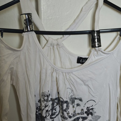 Women's long-sleeve shirt with designs used, white, size S