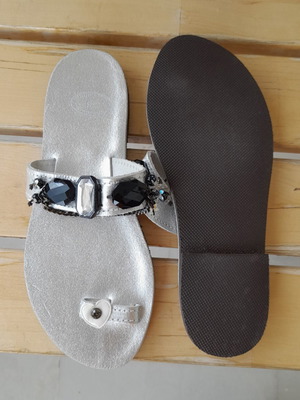 Leather sandals new, silver, size 38 handmade