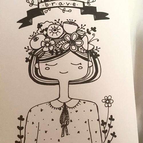 Woman Brave Hand-Drawn Sketch on Watercolor Paper New