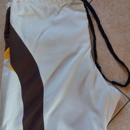 Iguana men's long swim shorts XXL like new, beige with brown and mustard stripes