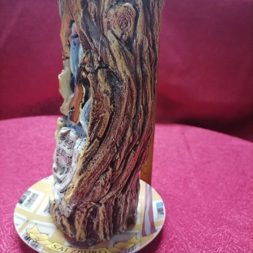 Carved candle new with violin and book theme, porcelain base