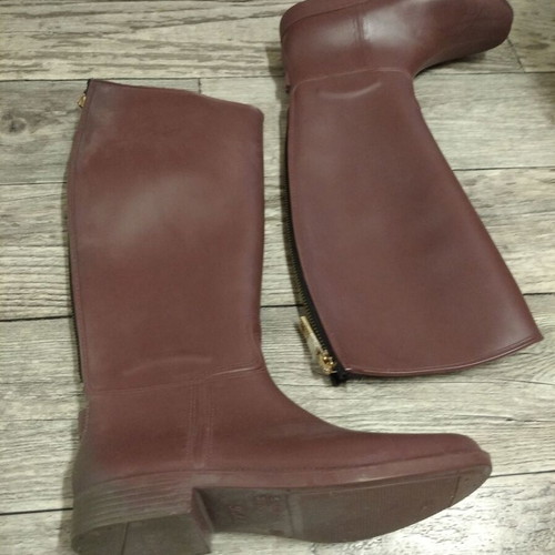 Women's rubber knee-high boots, cherry red, size 36
