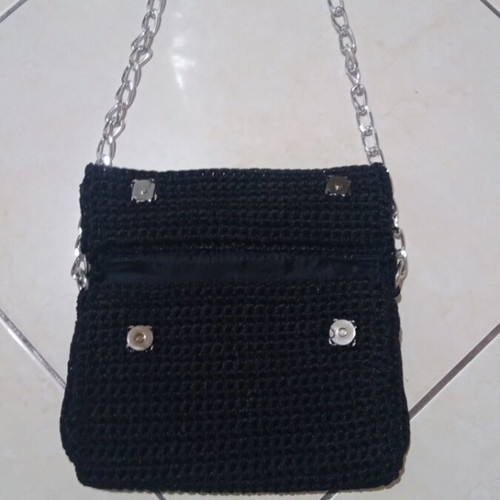 Handmade knitted bag with chain, new, black, 24×15 cm
