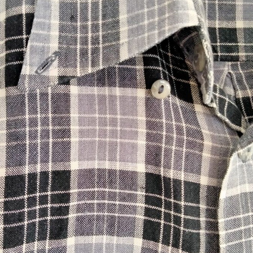 Larusso men's short-sleeve plaid shirt medium like new, black and grey