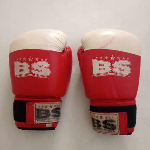 Budo Sport boxing gloves like new, red and white leather