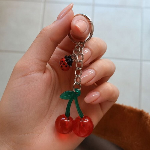 Cherry Charm & Lucky Bug Handmade Keychain for Kids