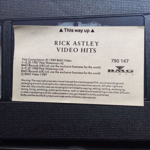 Rick Astley Video Hits VHS tape used, 1980s