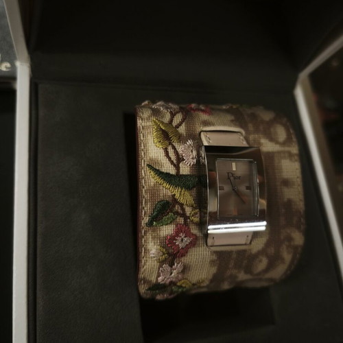 Christian Dior Floral Embroidered Cuff Watch, Oversized Rectangular, NOS