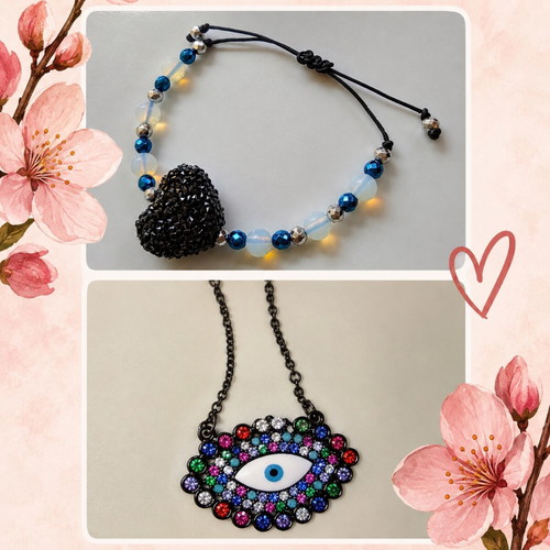 Evil Eye Necklace and Heart Bracelet Jewelry Set