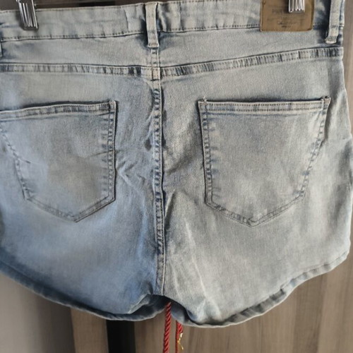 Pink Woman denim shorts used, high waist, faded blue, size XL