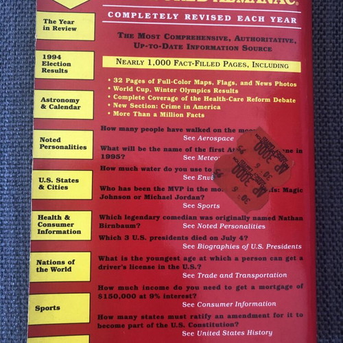 The World Almanac and Book of Facts 1995 used, English