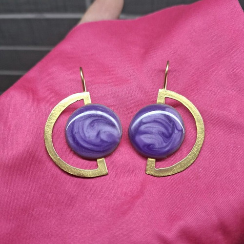 Earrings new from brass with purple enamel