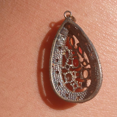 Pendant with semiprecious stones and diamonds, 925 silver and 9k gold ring