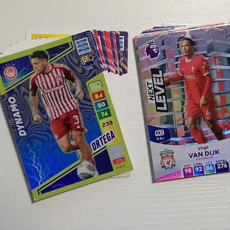 Panini football cards and stickers used, pack of 23 cards and 13 stickers