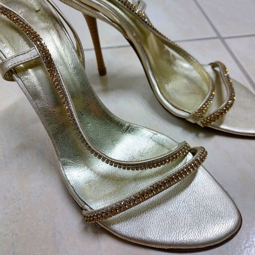 PanConi vintage gold leather sandals used, size 38, 10 cm heel